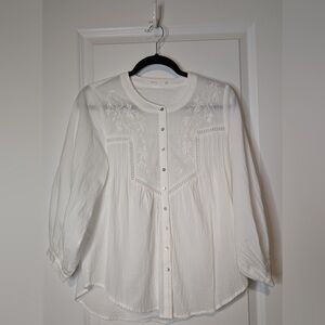 Maye Mariposa Embroidered Cotton Shirt White Cottagecore Size XS